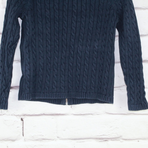 LL Bean Navy Blue Zip Up Cotton Knit Sweater Sz L - Picture 5 of 8